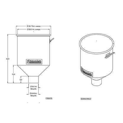 Jarra Patrón 20L con embudo, acero inoxidable, termopozo y termómetro frontal