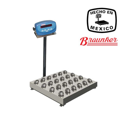 Báscula Braunker De Mesa con Bolas de Transferencia, 45 x 45 cm, Cubierta Inoxidable, Hasta 200Kg